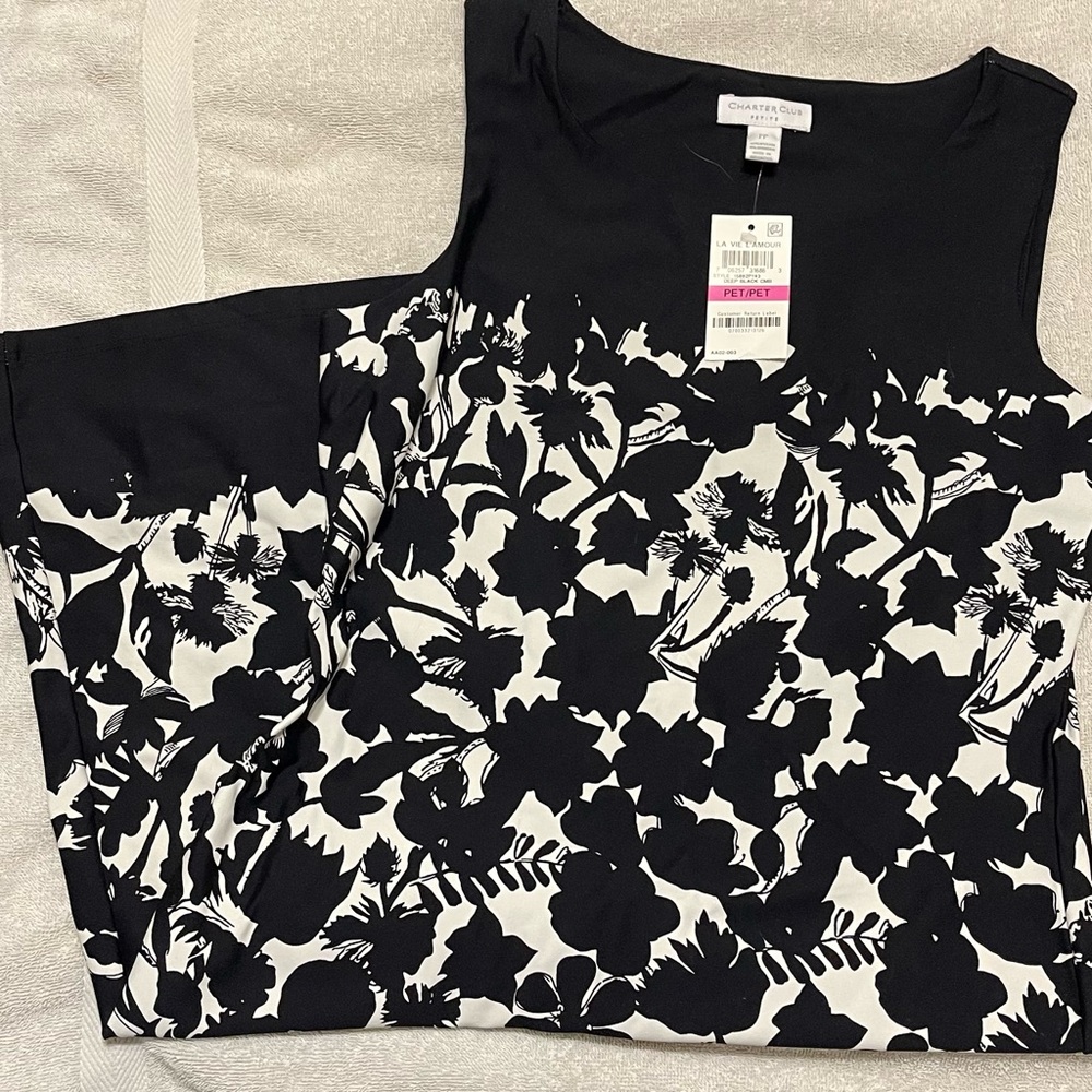 Charter Club Black and White Scoop Neck Sleeveless Graphic Dress